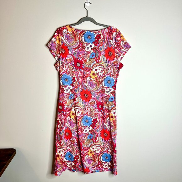 Talbots Island Paisley Tie Detail Jersey Sheath Dress Preppy Beach Sz Large - Picture 6 of 6